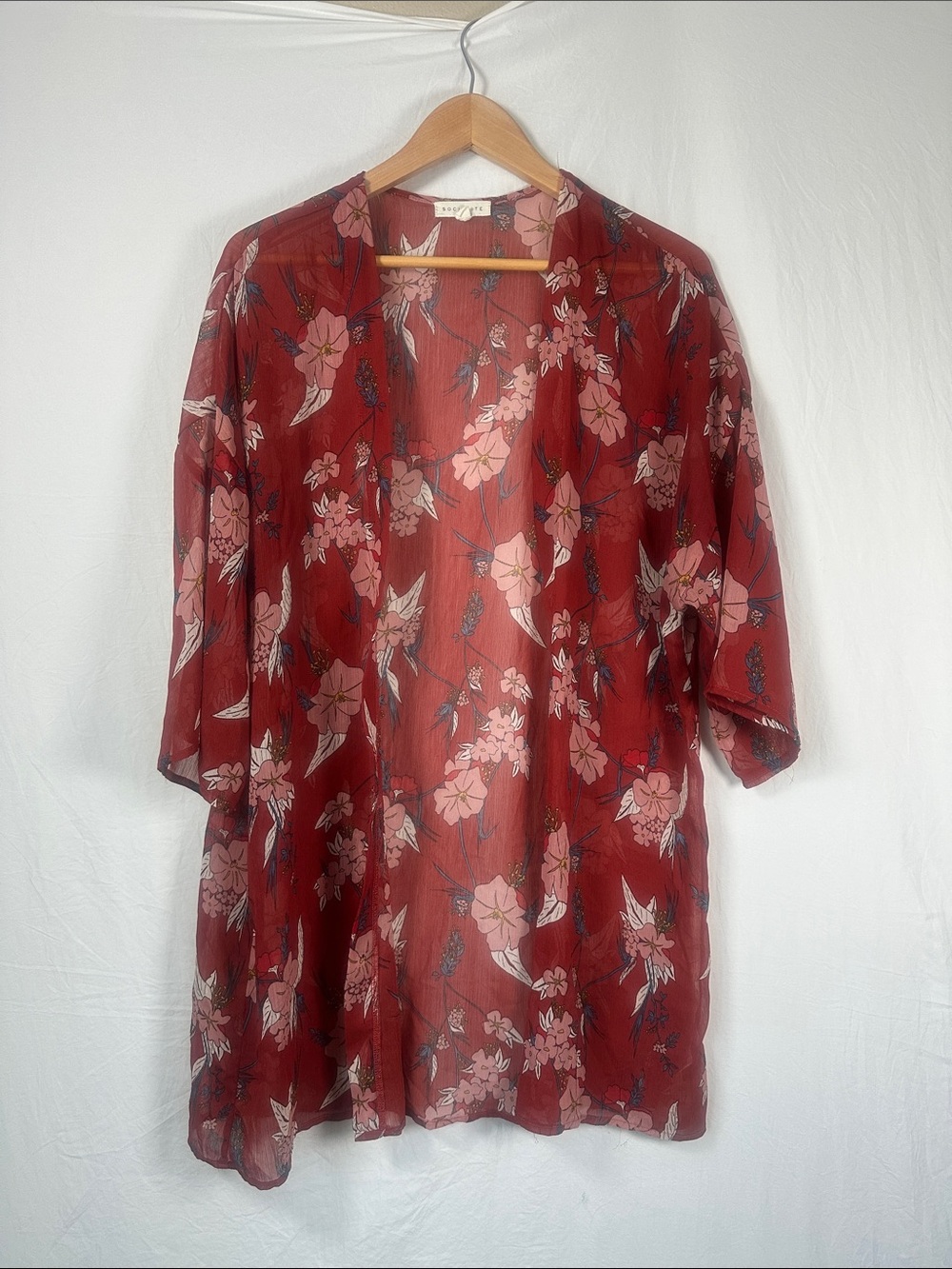 Socialite Red Floral Button-Down Shirt with Pink Blooms